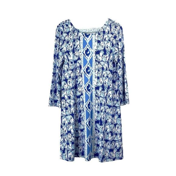 Lilly Pulitzer Ophelia Swing Dress in Get Trunky Size M blue white elephant prin - Picture 3 of 10